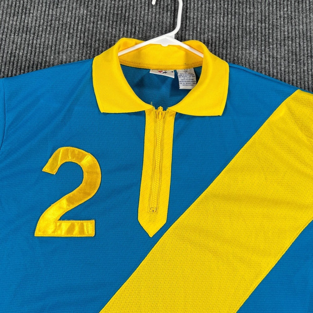 Vintage Jerzees Soccer Jersey Mens Large Blue Striped #2 1/4 Zip Short Sleeve - Picture 4 of 10